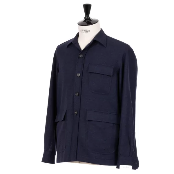De Petrillo Aubergine Blue Sports Jacket "Shirt Pocket" Made Of Wool And