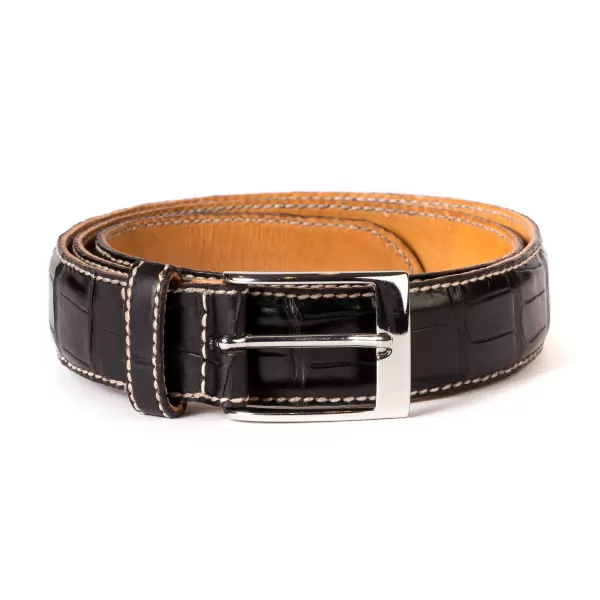 Saint Crispin's Belt Made Of Dark Brown "Belly" Crocodile Leather - Purely Handcrafted
