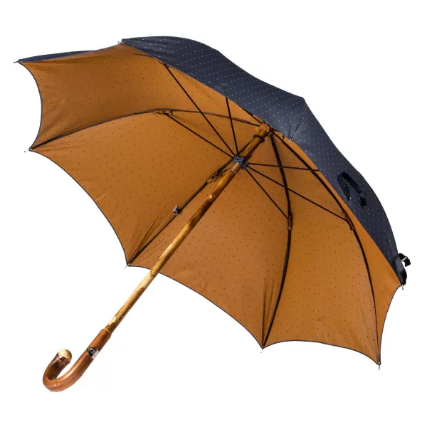 Maglia Blue Umbrella With Light Brown Dots And Handle Made Of Chestnut Wood