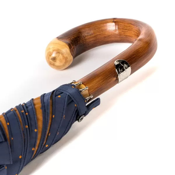 Maglia Blue Umbrella With Light Brown Dots And Handle Made Of Chestnut Wood