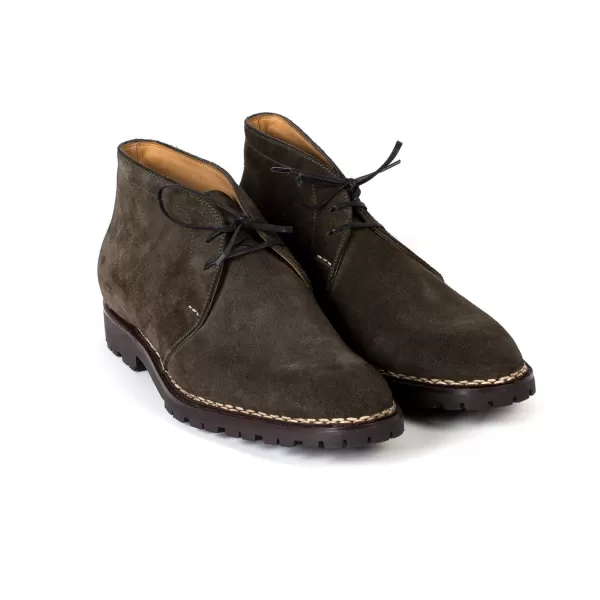 Saint Crispin's Boat Tea "Chukka Vibram-Norvegese" From Dark Green Rough Leather - Pur