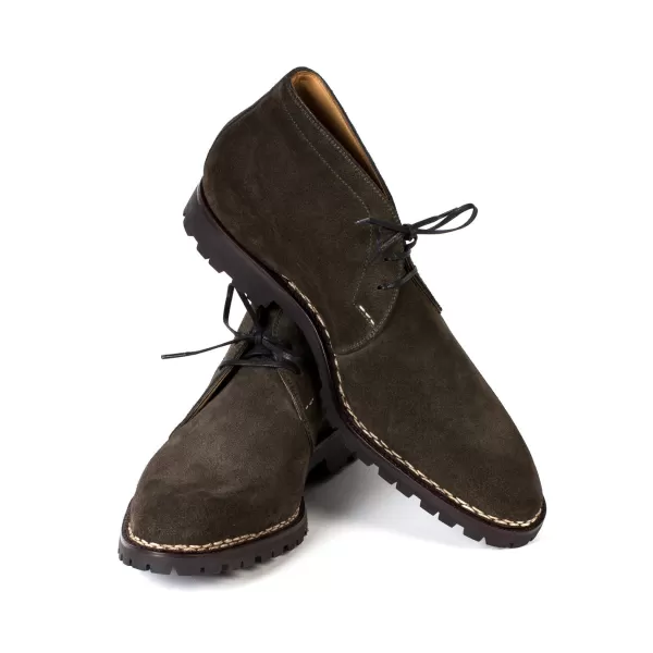 Saint Crispin's Boat Tea "Chukka Vibram-Norvegese" From Dark Green Rough Leather - Pur