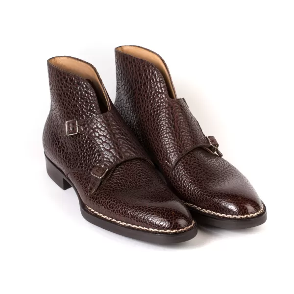 Saint Crispin's Boot "Double Buckle" Made Of Dark Brown Bison Leather - Hand-Polished