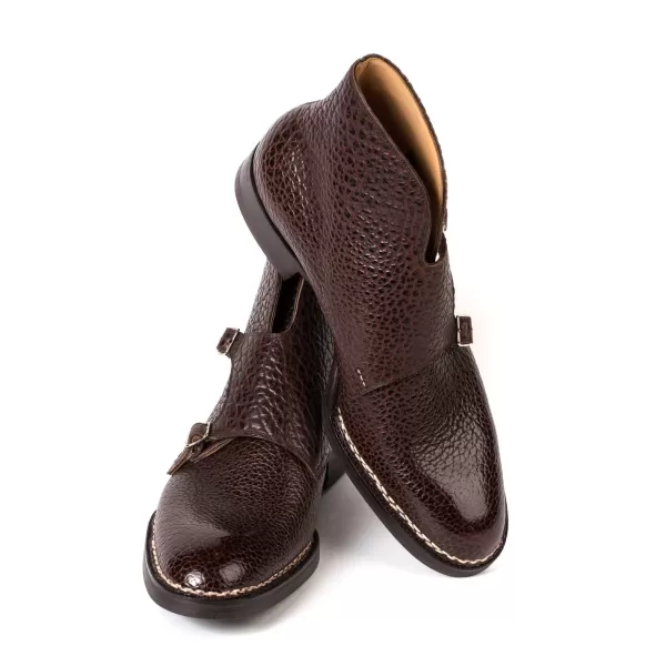 Saint Crispin's Boot "Double Buckle" Made Of Dark Brown Bison Leather - Hand-Polished