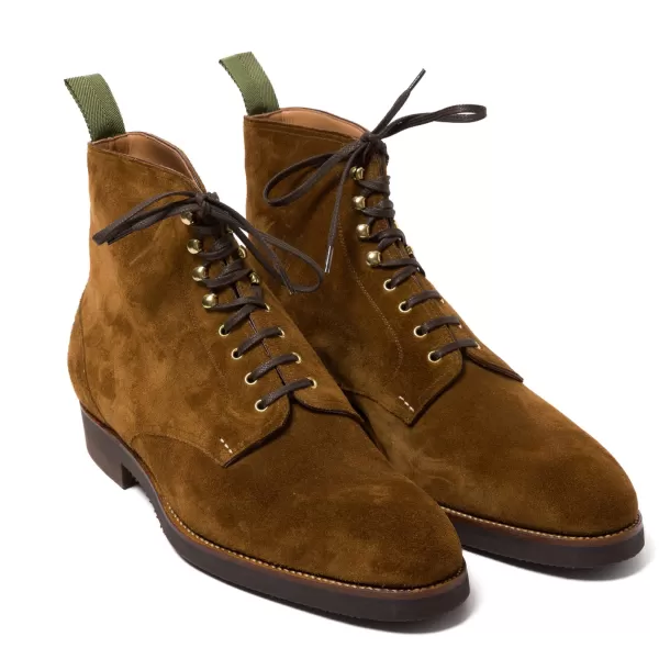 Saint Crispin's Boot "Full-Derby" Made Of Tobacco Brown Suede Leather - Pure Handwork