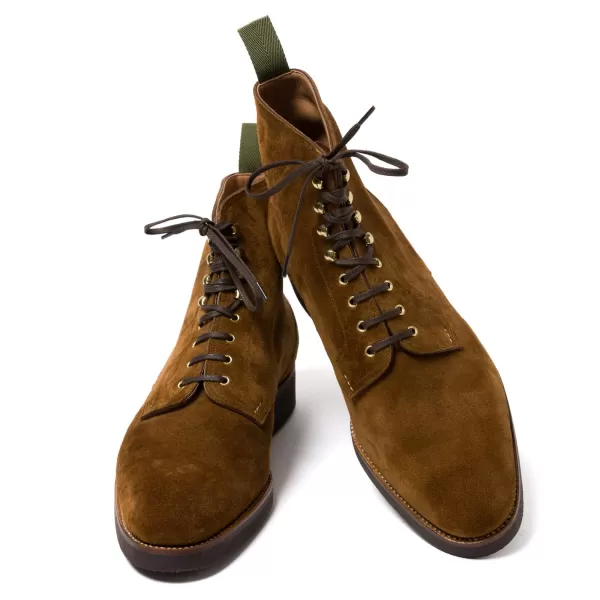Saint Crispin's Boot "Full-Derby" Made Of Tobacco Brown Suede Leather - Pure Handwork