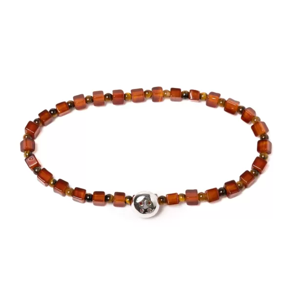 Barbarulo Napoli Bracelet "Carnelian" With Brown Stones And Sterling Silver Button - Ha