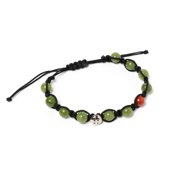 Barbarulo Napoli Bracelet "Green Love" With Green Stones And Button In Sterling Silver