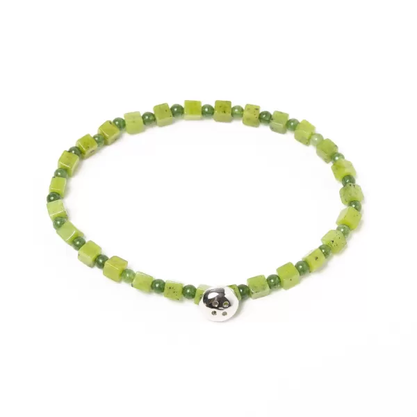 Barbarulo Napoli Bracelet "Jade" With Green Stones And Button In Sterling Silver - Hand