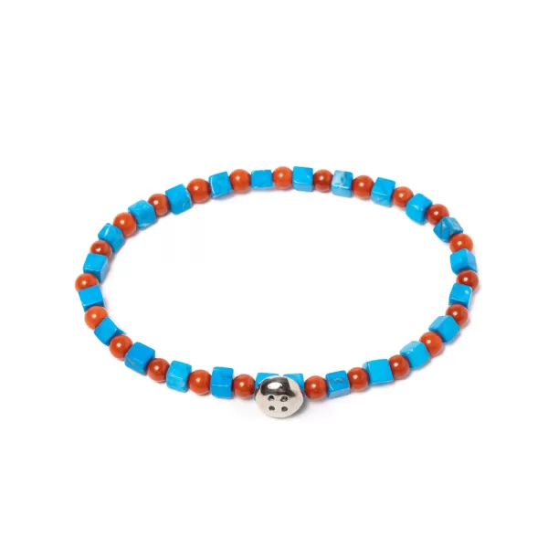 Barbarulo Napoli Bracelet "Turquoise" With Colored Stones And Sterling Silver Button -