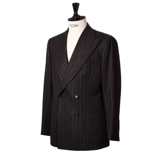 Cesare Attolini Brown Suit "Chalk Stripe" Made Of English Wool - Fox Heritage Flannel