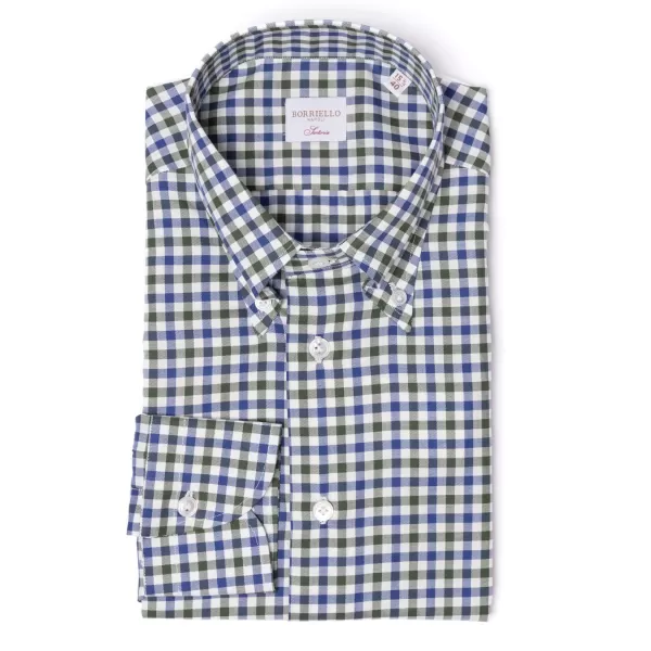 Borriello Checked Shirt "Bicolor Vichy" With Button Down Collar And Sport Cuff -