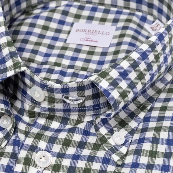 Borriello Checked Shirt "Bicolor Vichy" With Button Down Collar And Sport Cuff -