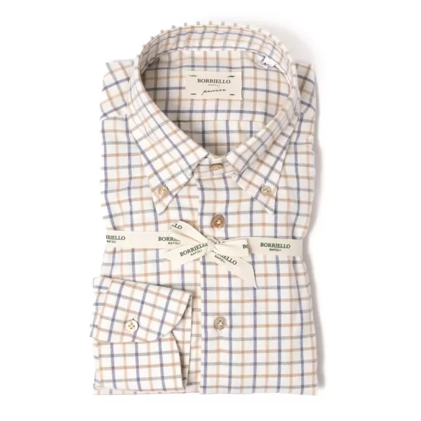 Borriello Checked Sports Shirt "Tattersall-Check" Made Of Brushed Vintage Cotton