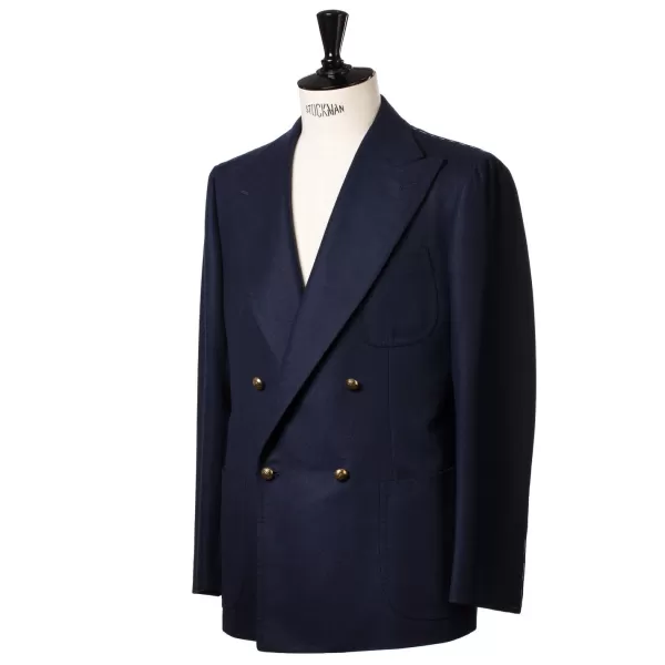 Cesare Attolini Dark Blue Blazer "Club Oro" Made Of A Wool Flannel From Fox Brother'S
