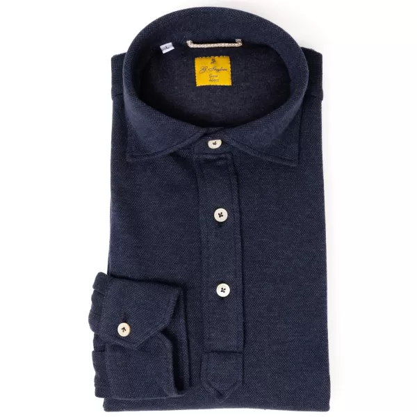 G. Inglese Dark Blue Polo Shirt "Jfk" Made Of Cotton And Cashmere - Purely Handcr