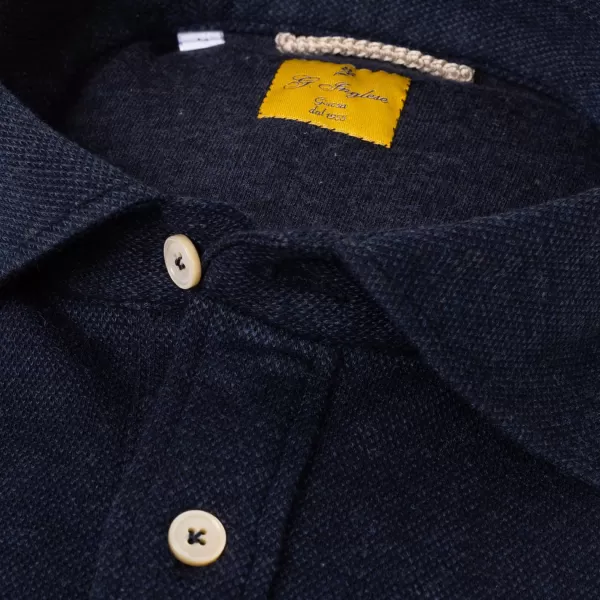 G. Inglese Dark Blue Polo Shirt "Jfk" Made Of Cotton And Cashmere - Purely Handcr