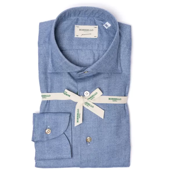 Borriello Denim Blue Sports Shirt "Cash-Bone" Made Of Fine Luxury-Flannel - Line