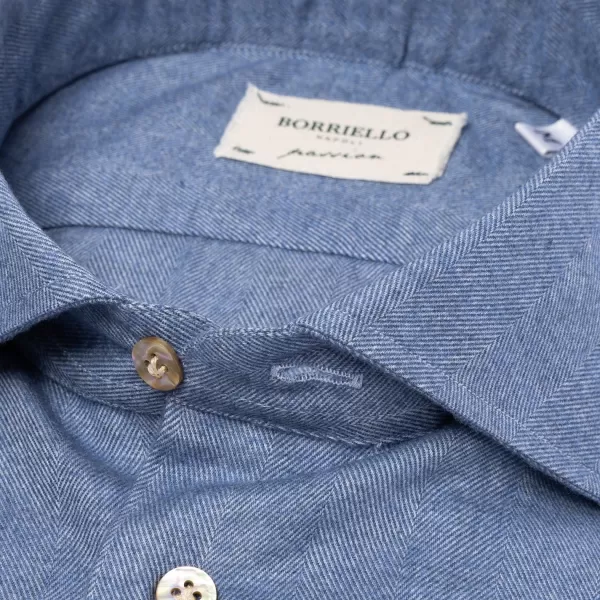 Borriello Denim Blue Sports Shirt "Cash-Bone" Made Of Fine Luxury-Flannel - Line