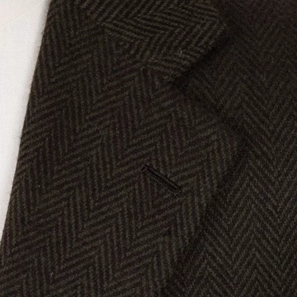 Cesare Attolini Jacket "Green Herringbone Gent" Made Of Pure Merino Wool By Fox Brothe