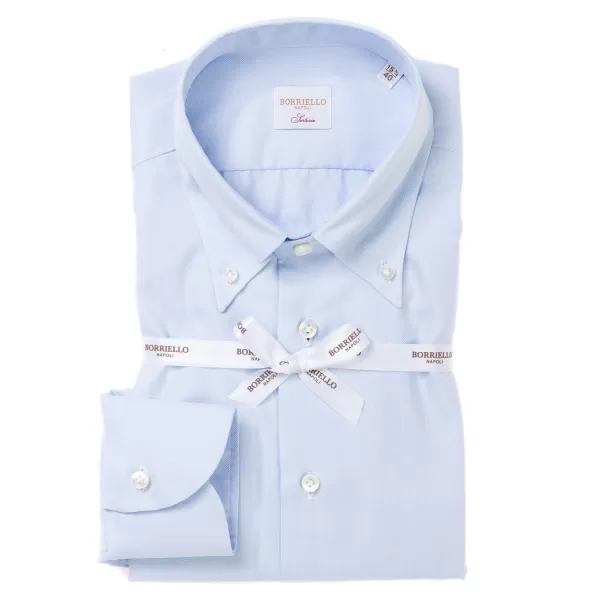 Borriello Light Blue Shirt "Royal Oxford" With Button-Down Collar And Barrel Cuf