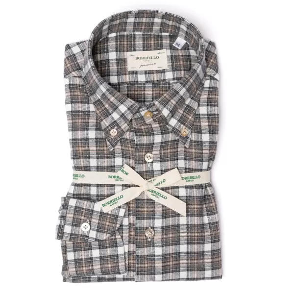 Borriello Madras Check Brushed Vintage Cotton Flannel Sport Shirt - Linea Passio