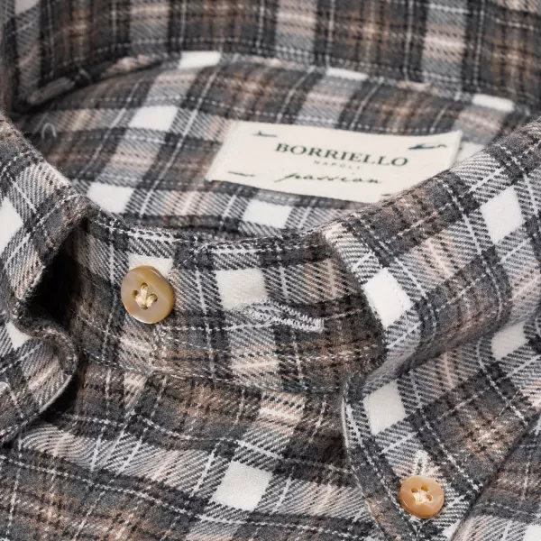Borriello Madras Check Brushed Vintage Cotton Flannel Sport Shirt - Linea Passio