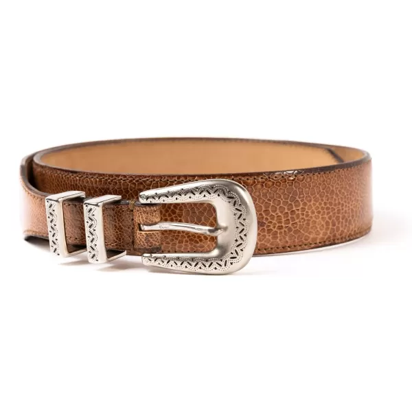 Silver Ostrich X Mj: Western Belt "Amboise" Made Of Brown Ostrich Leat
