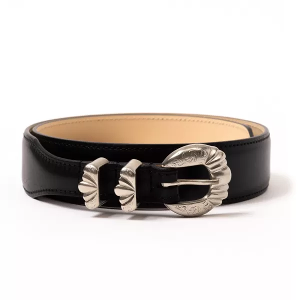 Silver Ostrich X Mj: Western Belt "Versailles" Made Of Black Calfskin