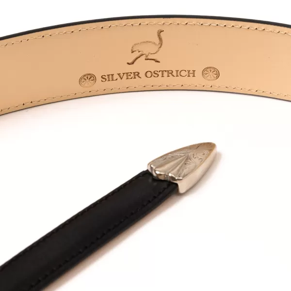 Silver Ostrich X Mj: Western Belt "Versailles" Made Of Black Calfskin
