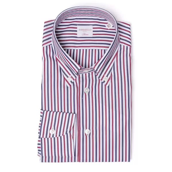 Borriello Striped Shirt "Stile Inglese" With Button Down And Sport Cuff - Handma