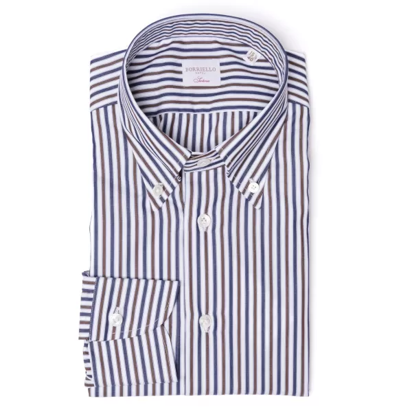Borriello Striped Shirt "Stile Inglese" With Button Down And Sport Cuff - Handma